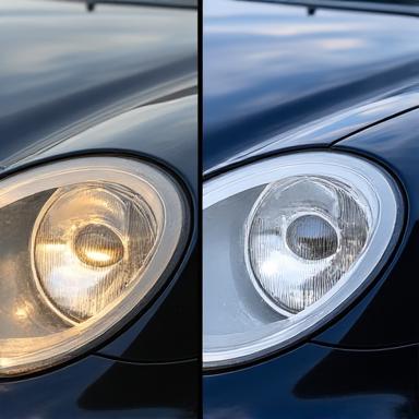 복원 전후가 명확히 비교되는 자동차 헤드라이트