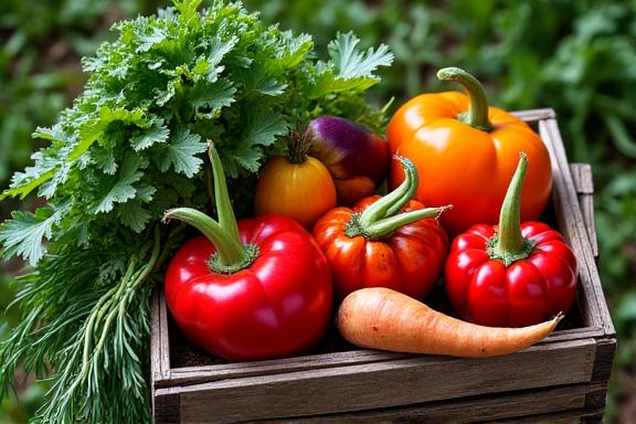 농장에서 갓 수확한 신선한 제철 채소들