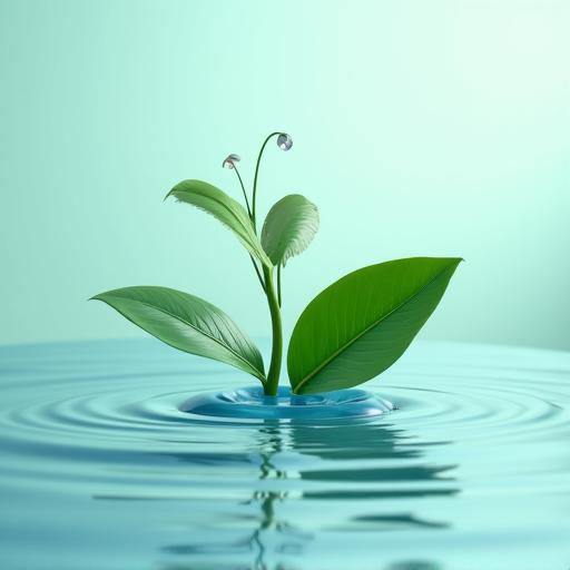 물방울과 나뭇잎이 조화롭게 어우러진 추상적인 이미지